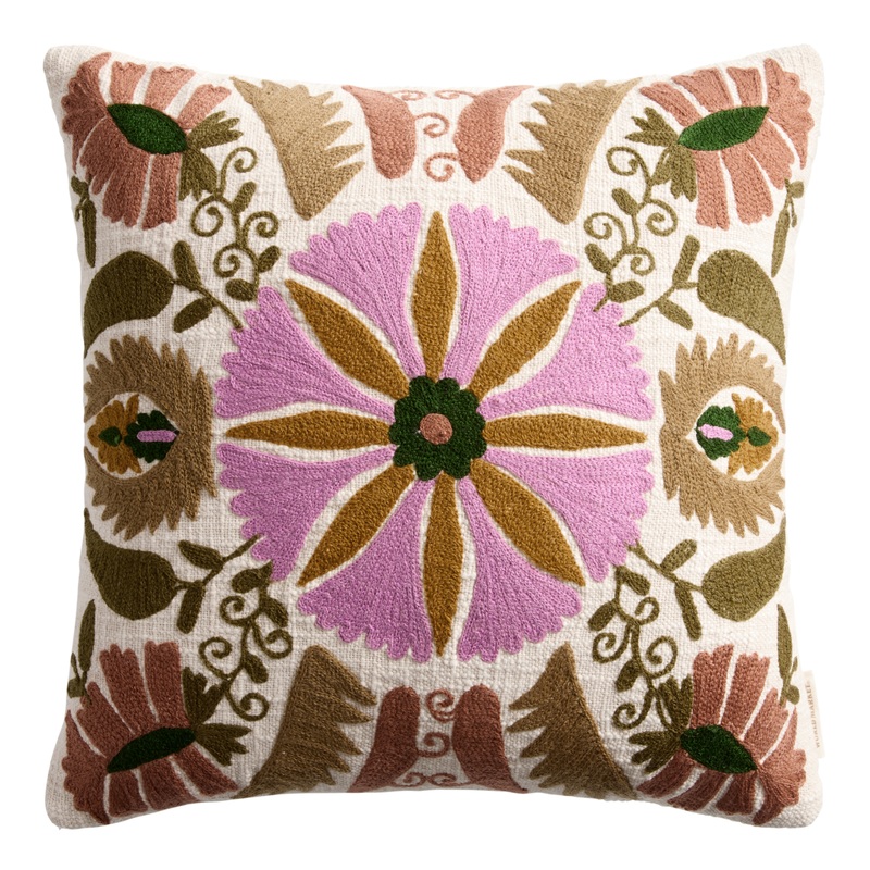 Mauve Medallion Floral Embroidered Throw Pillow