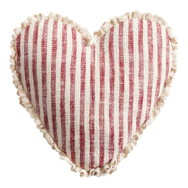Mini Red And Ivory Stripe Heart Throw Pillow