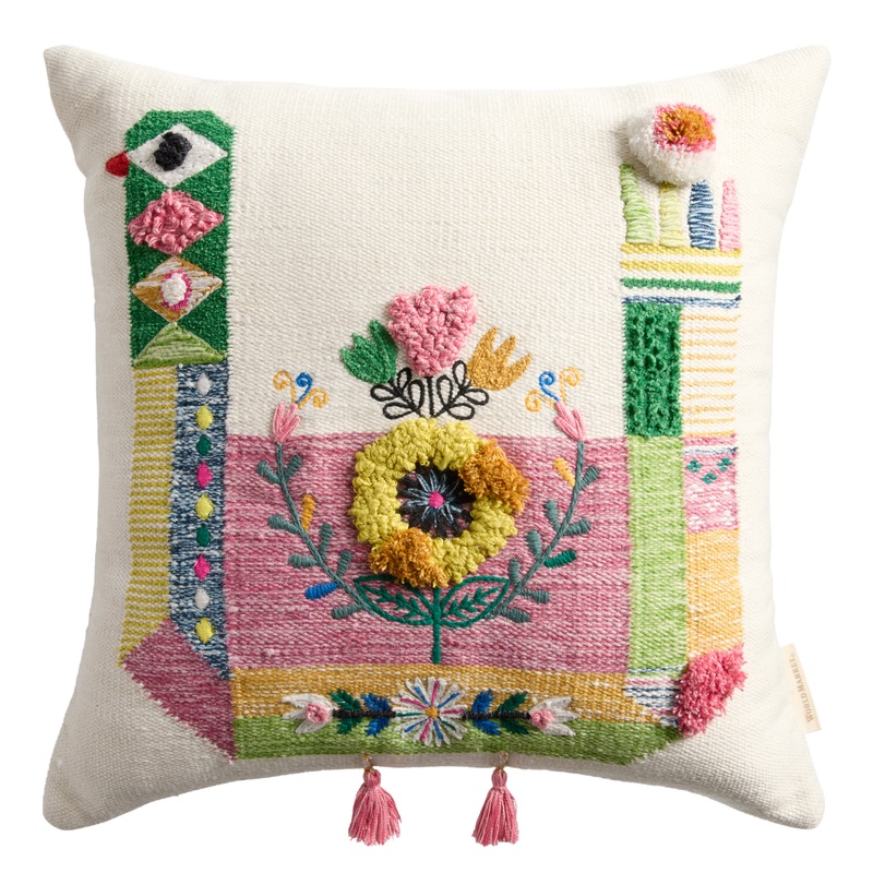 Multicolor Floral Bird Kilim Throw Pillow