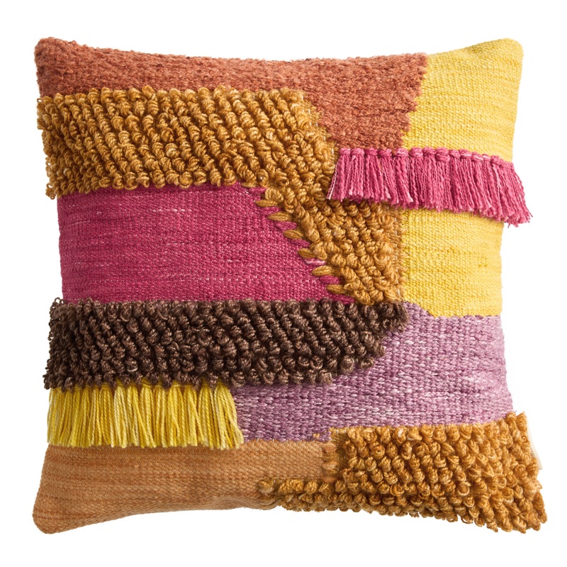 Multicolored Woven Geometric Fringe Throw Pillow