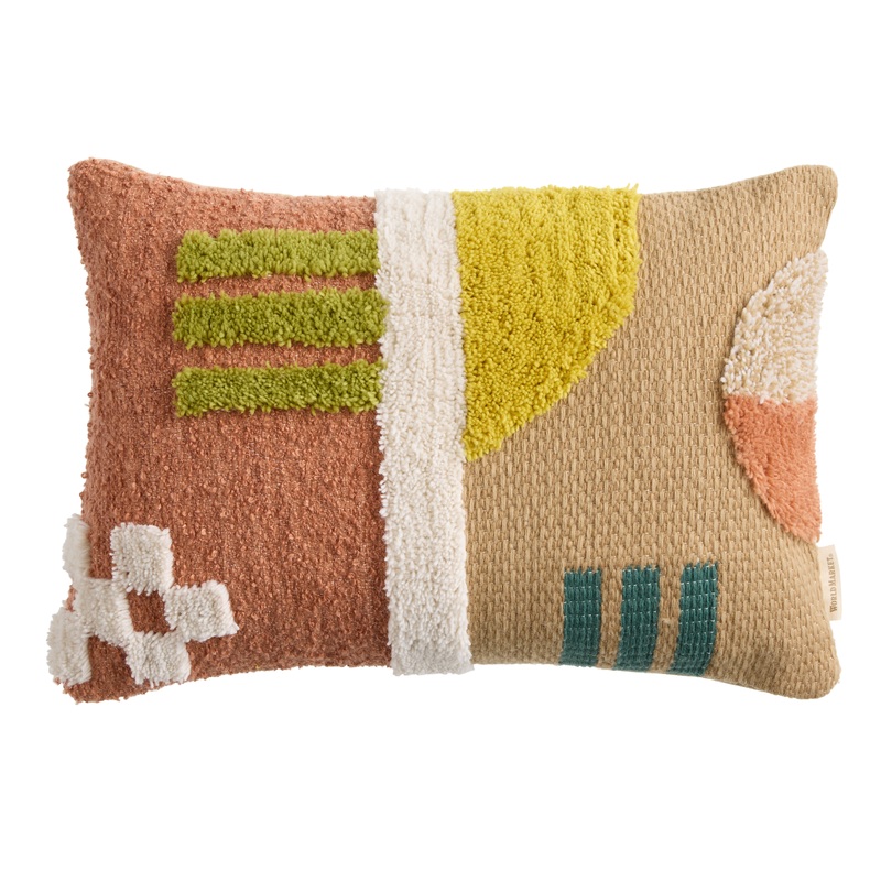 Natural and Terracotta Tufted Abstract Shapes Kilim Lumbar Pillow