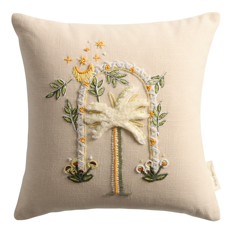 Oatmeal Beaded Palm Tree Throw Pillow