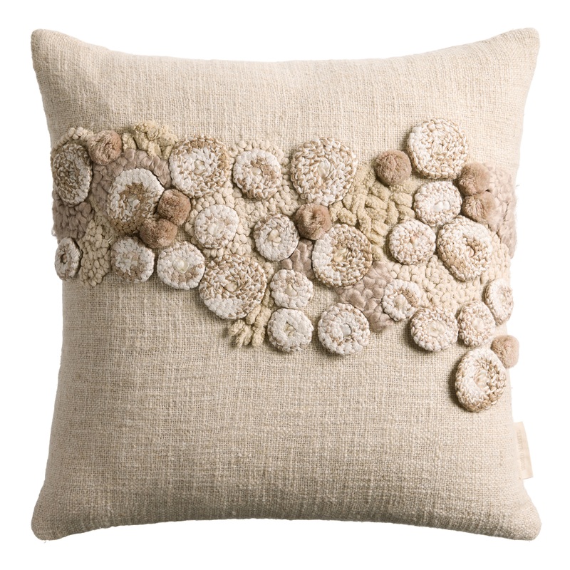 Oatmeal Embroidered Applique Swirl Throw Pillow