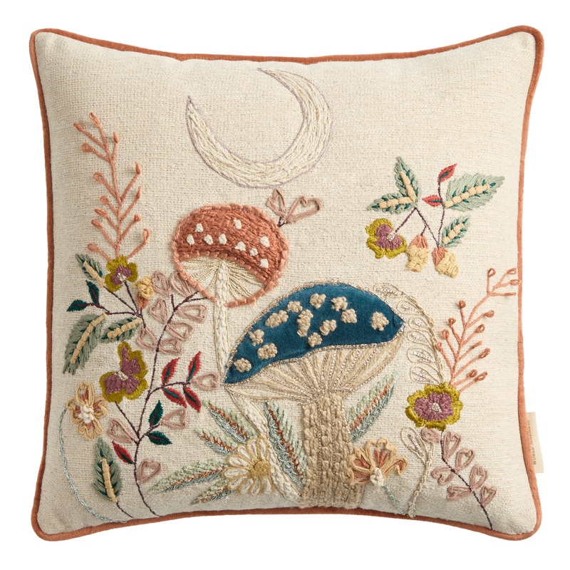 Oatmeal Mushroom Embroidered Throw Pillow