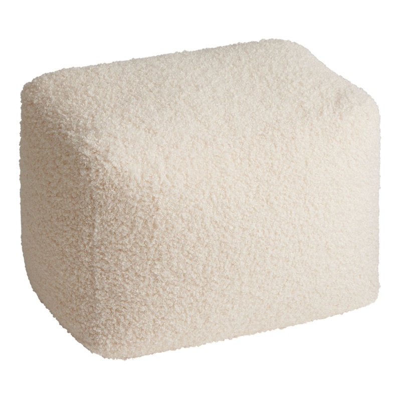Rectangular Ivory Boucle Pouf