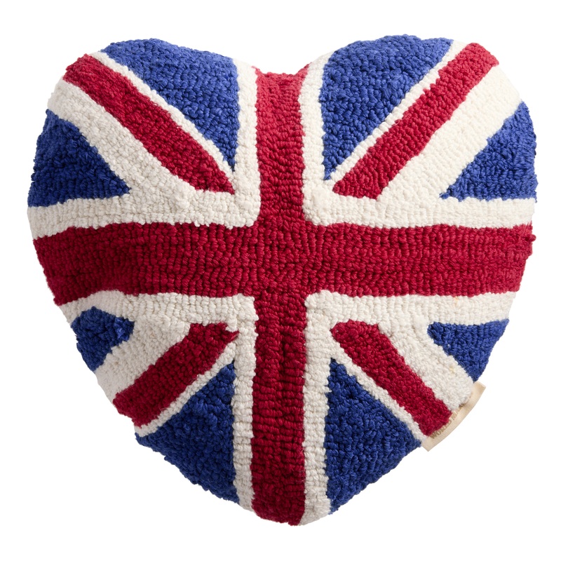 Red and Blue Union Jack Heart Shaped Throw Pillow