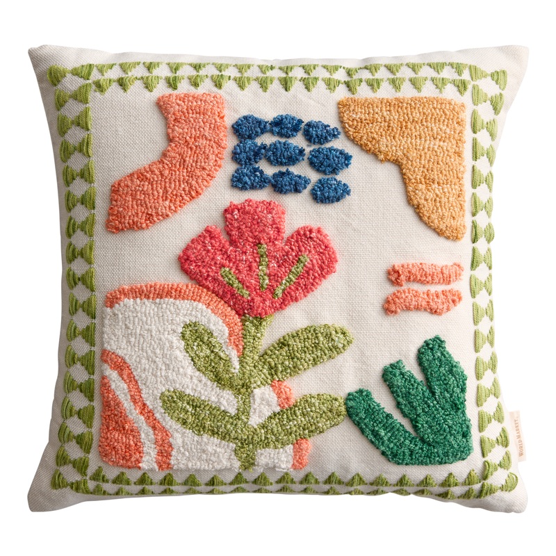 Red Flower Abstract Embroidered Indoor Outdoor Throw Pillow