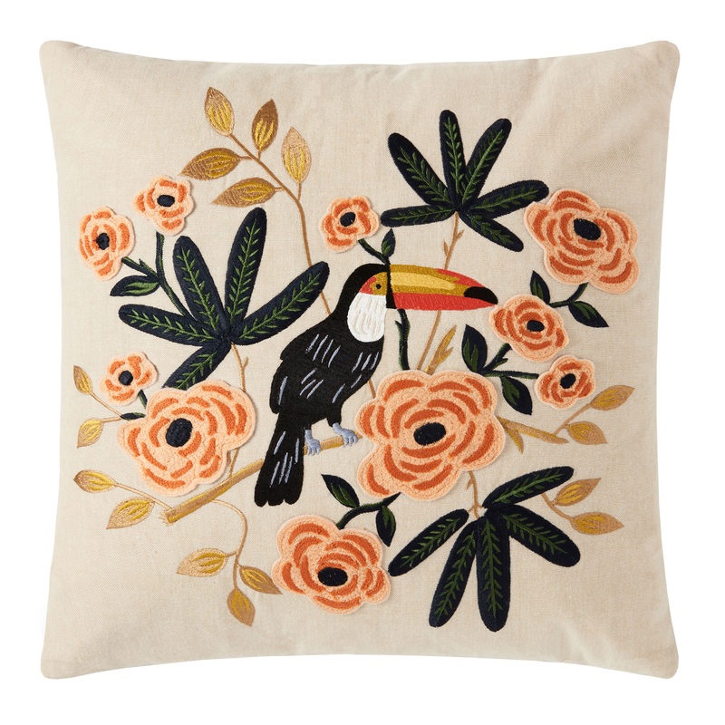Rifle Paper Co. Natural Toucan With Florals Throw Pillow