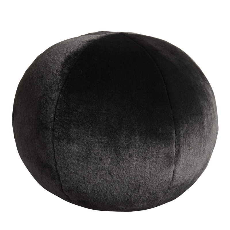 Round Black Faux Fur Sphere Throw Pillow