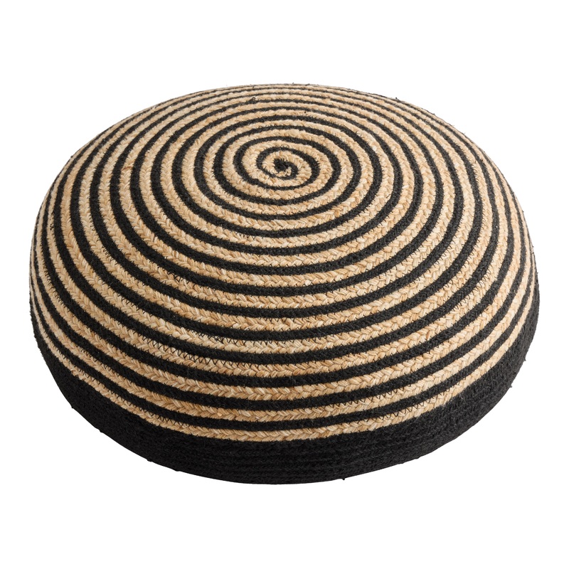 Round Black Jute Braided Spiral Indoor Outdoor Floor Cushion
