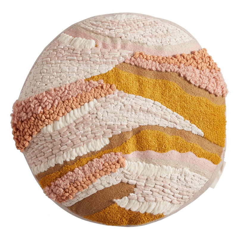 Round Multicolor Embroidered Sunscape Throw Pillow