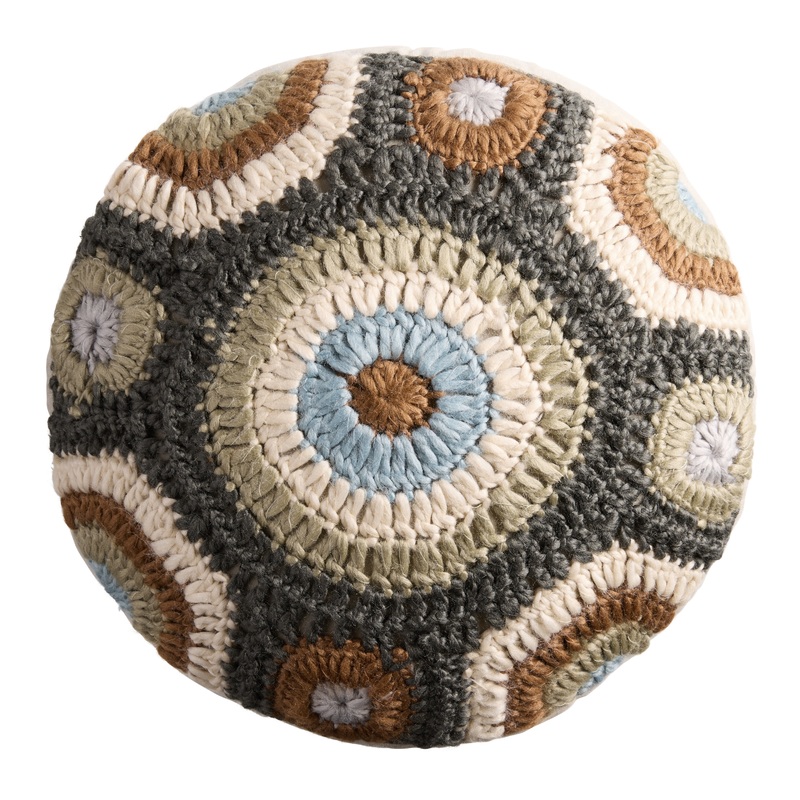 Round Multicolor Hand Knit Concentric Circle Throw Pillow