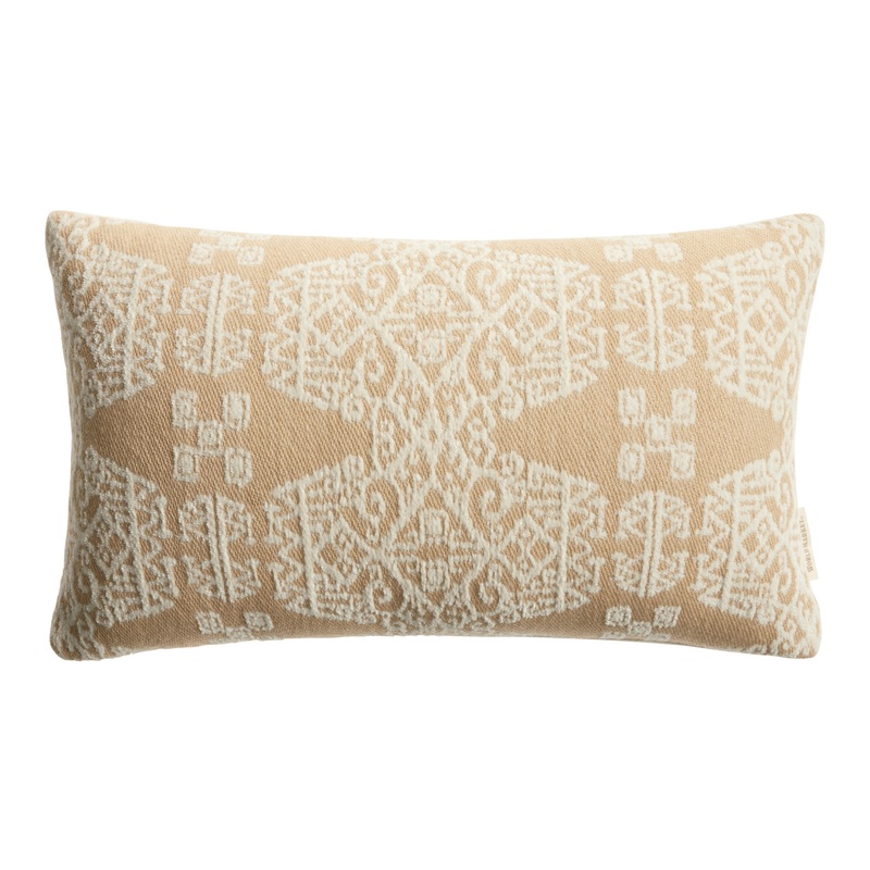 Sand and Ivory Ikat Jacquard Indoor Outdoor Lumbar Pillow