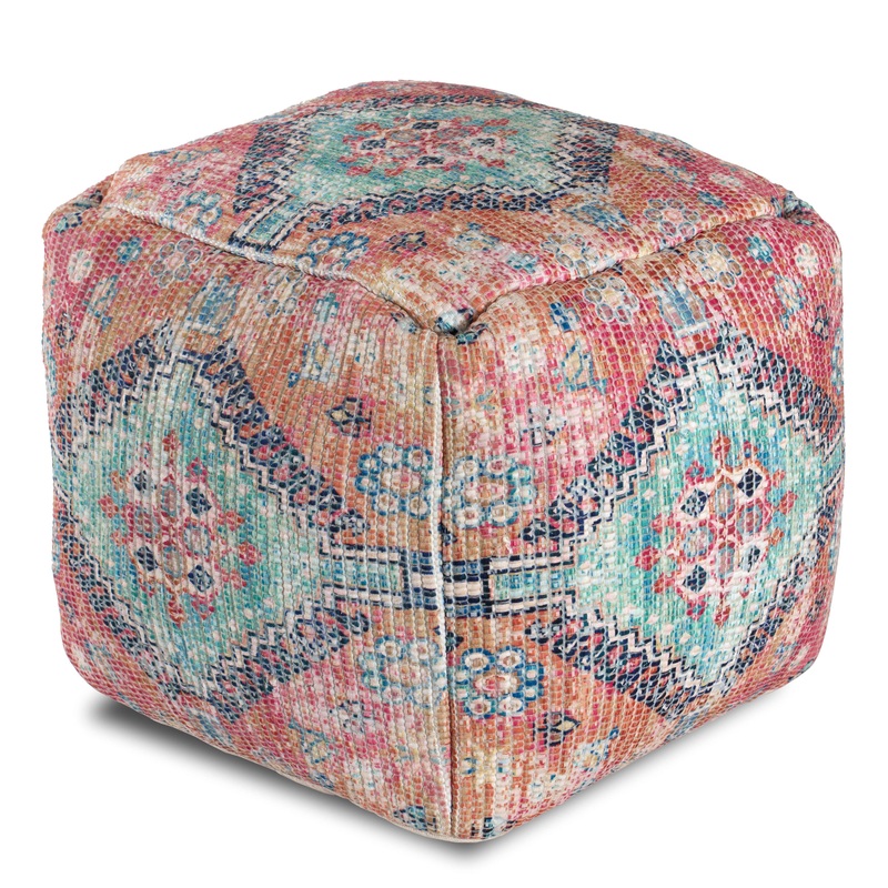 Square Orange And Blue Vintage Medallion Pouf