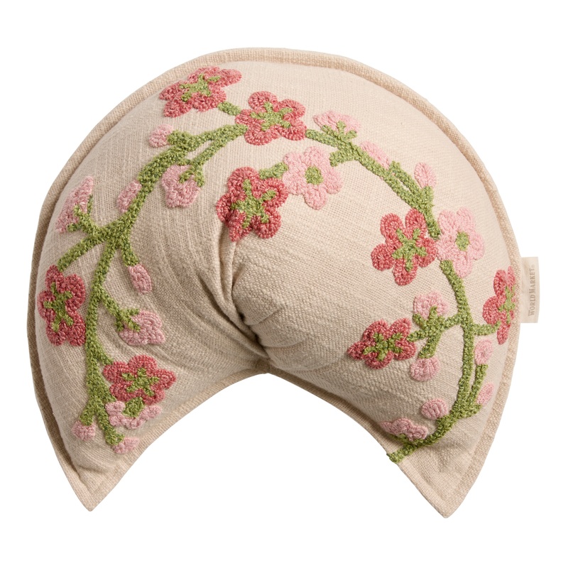 Tan and Pink Embroidered Fortune Cookie Shaped Throw Pillow