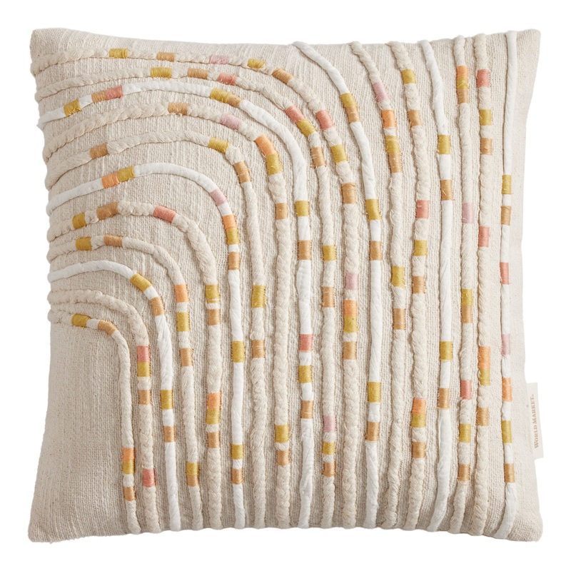 Taupe Embroidered Cord Wave Throw Pillow