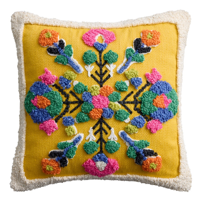 Yellow Floral Tufted Indoor Outdoor Throw Pillow