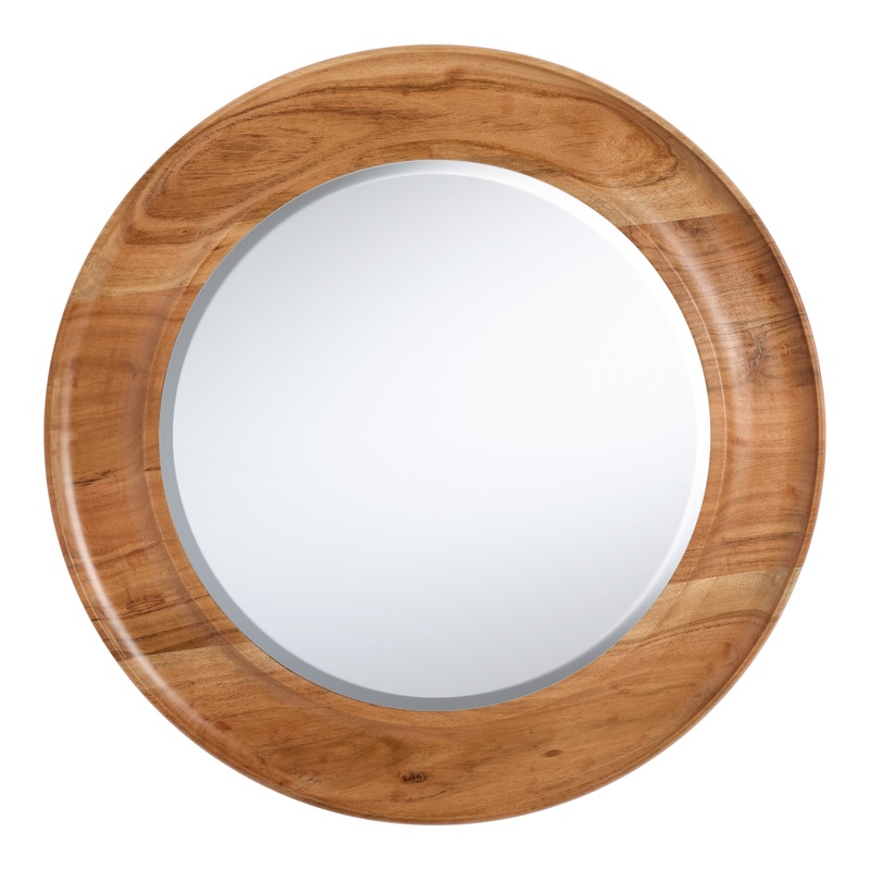 Alka Round Natural Acacia Wood Wall Mirror
