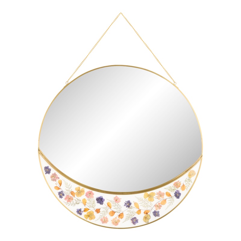 Brass And Dried Flower Wall Mirror