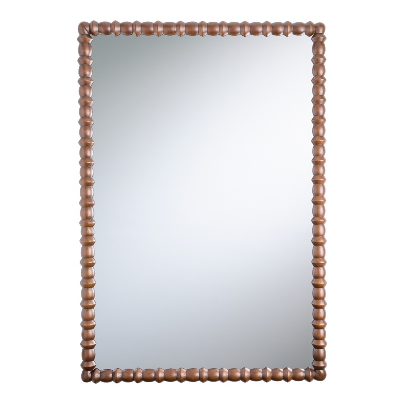 Brown Pine Wood Turned Frame Wall Mirror