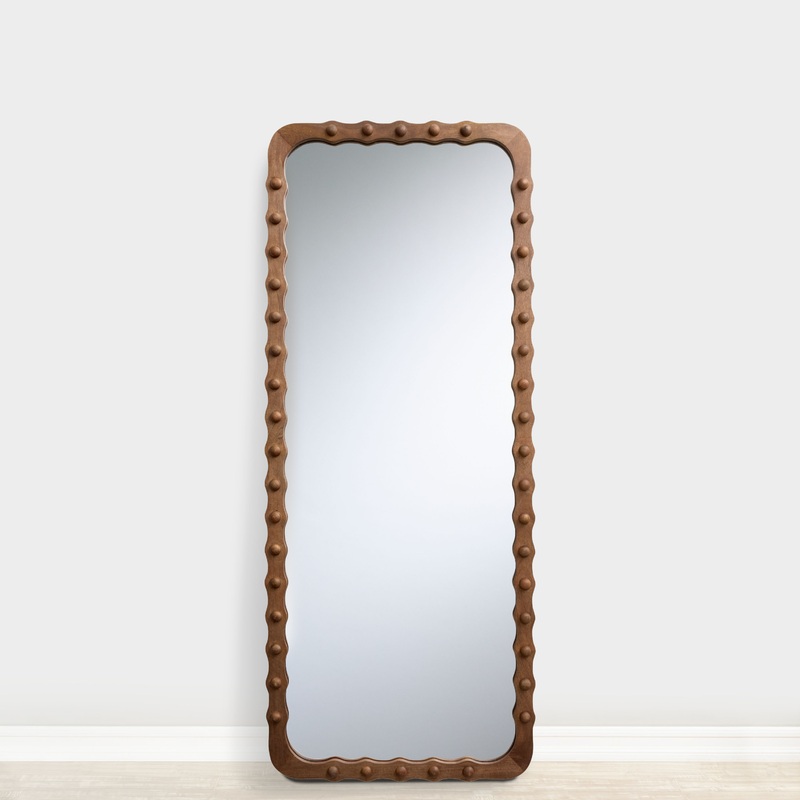 Dark Brown Wood Beaded Leaning Full Length Mirror