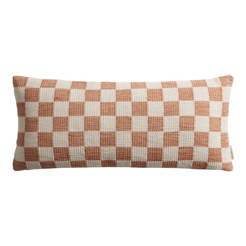 Extra Wide Ivory Checkered Lumbar Pillow