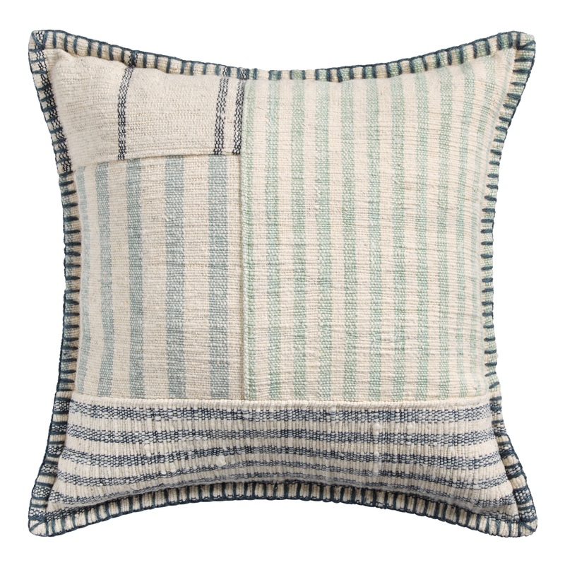 Gray and Blue Stripe Farmhouse Throw Pillow