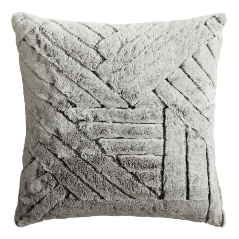 Gray Faux Fur Basketweave Throw Pillow