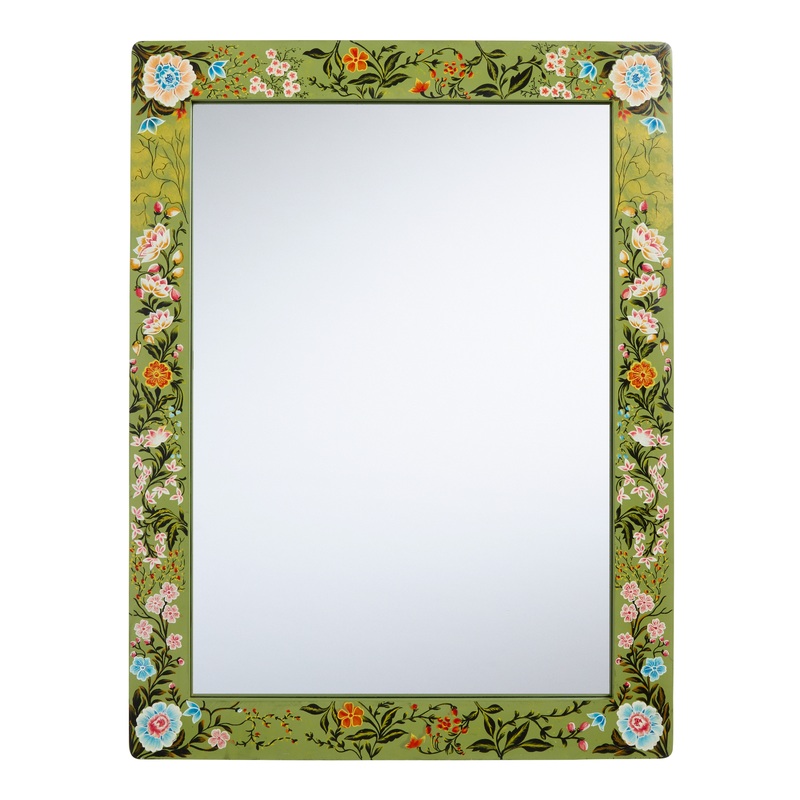 Green Hand Painted Floral Wall Mirror