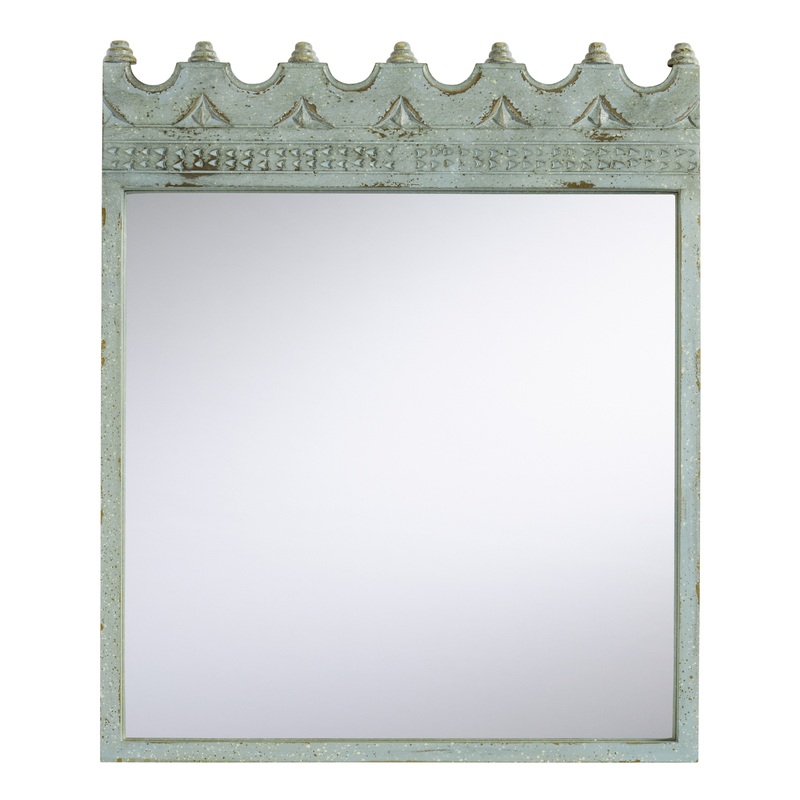 Hand Carved Blue Wood Wall Mirror