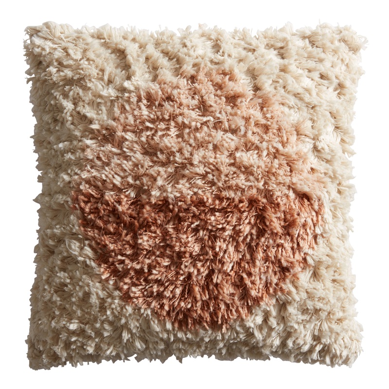 Ivory and Dusty Pink Shaggy Throw Pillow
