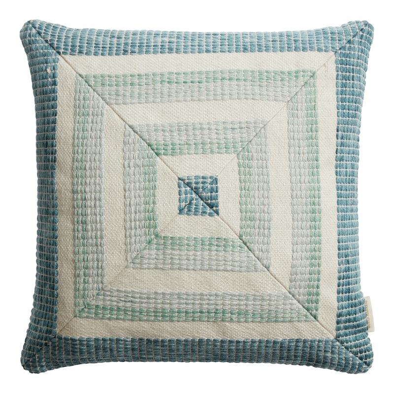 Ivory and Green Woven Square Indoor Outdoor Throw Pillow