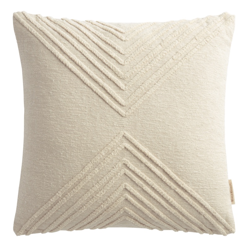 Ivory Geometric Embroidered Throw Pillow