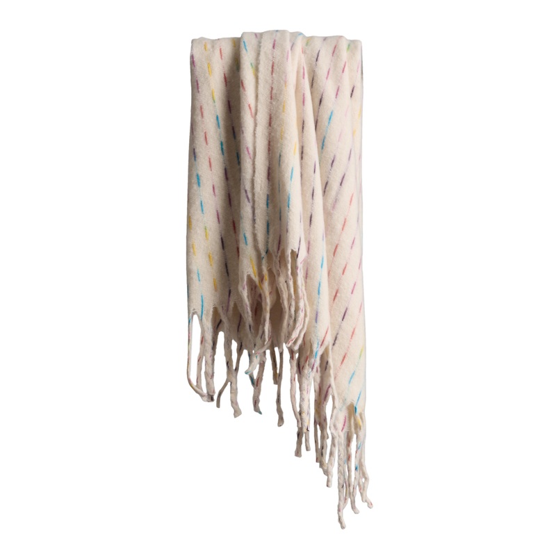 Ivory Knit Rainbow Stitch Throw Blanket