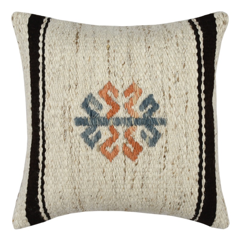 Ivory Textured Wool Symbol Throw Pillow