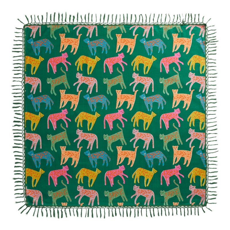 Leo Square Green Multicolor Cats Cotton Festival Blanket