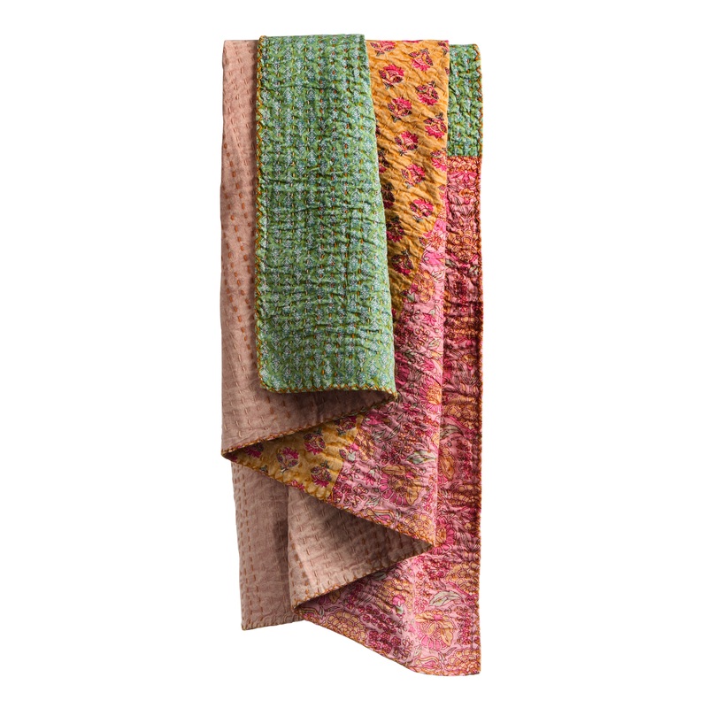 Multicolor Kantha Patchwork Throw Blanket