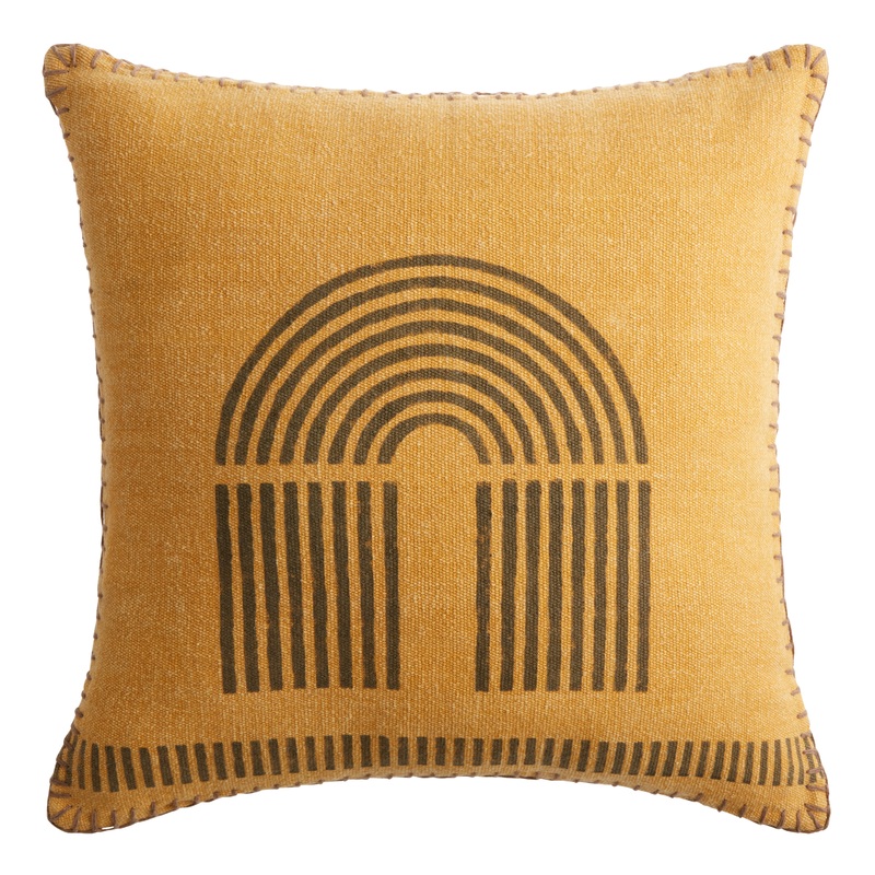Mustard Block Print Arch Throw Pillow