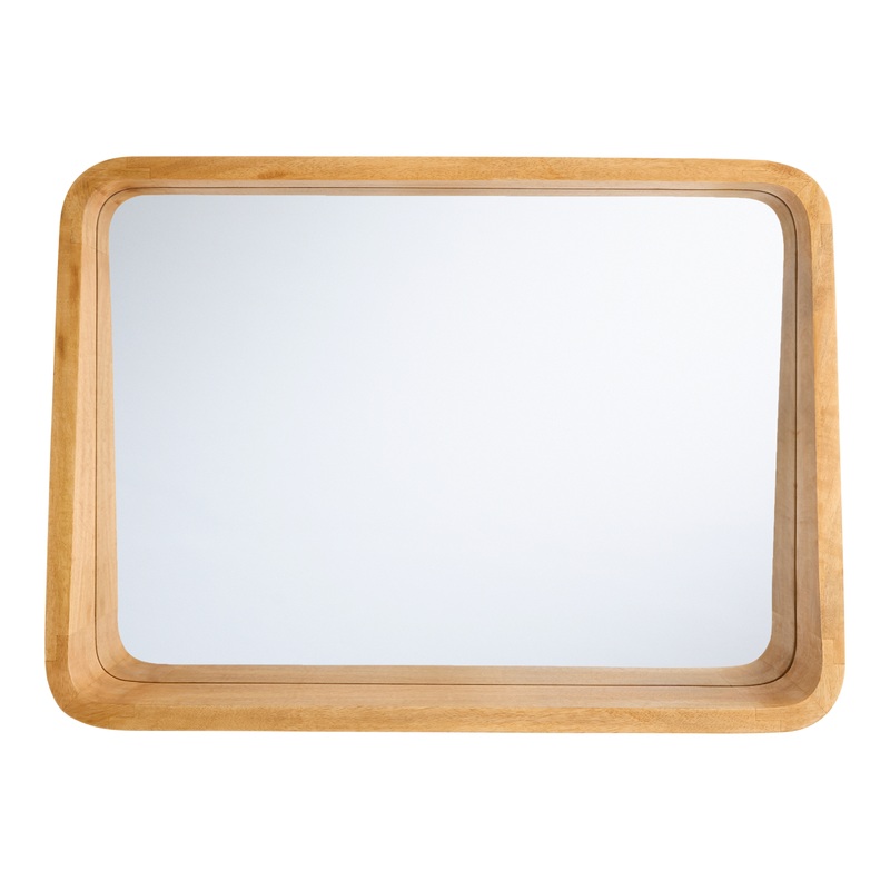 Natural Wood Wall Mirror with Shelf