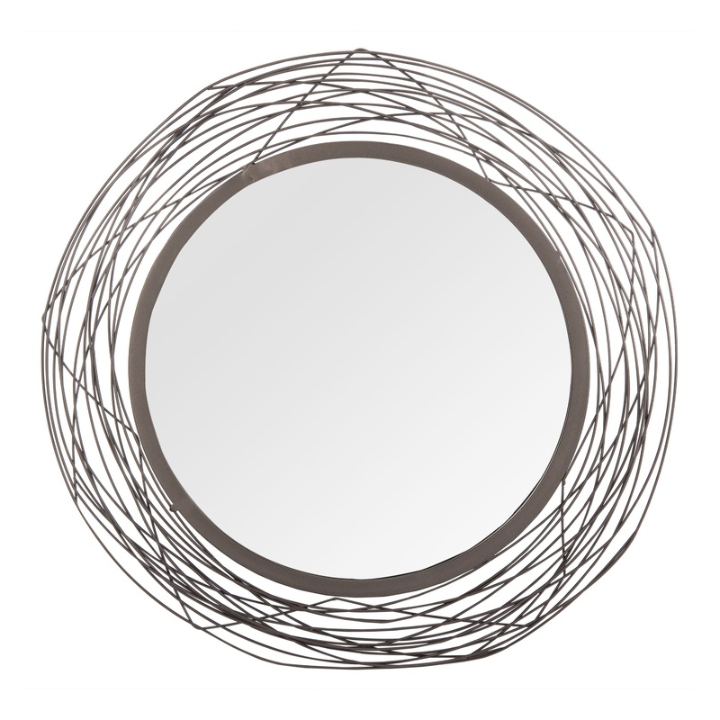 Nixie Round Black Iron Wire Abstract Wall Mirror