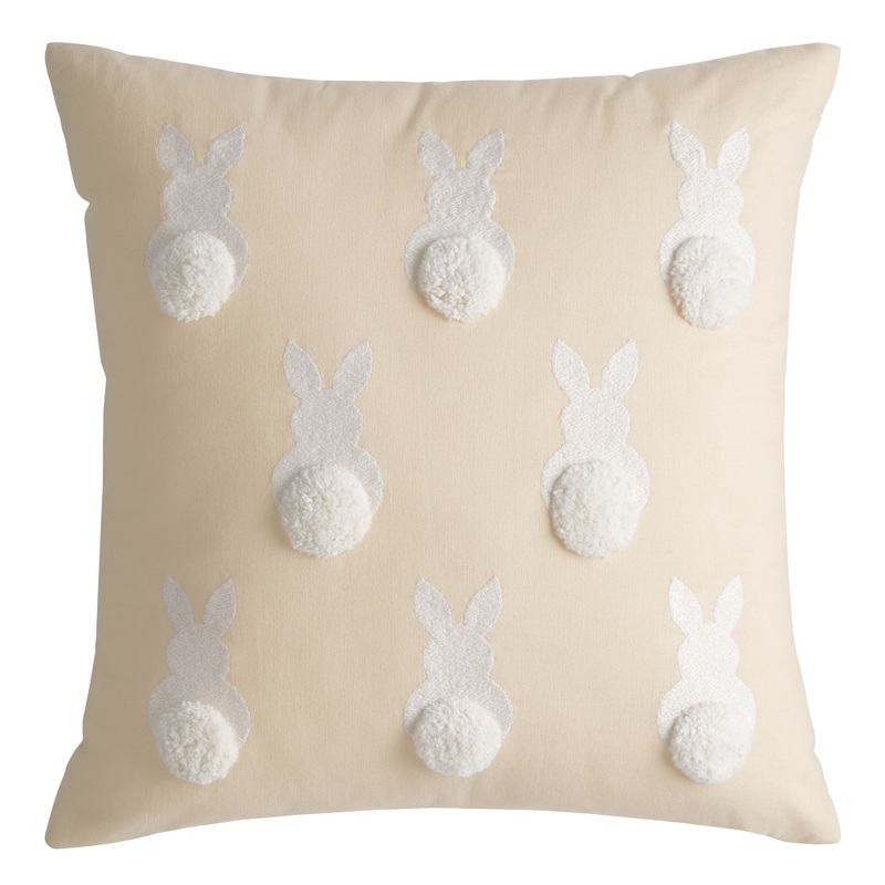 Oatmeal And White Bunny Rabbit Pom Tail Throw Pillow