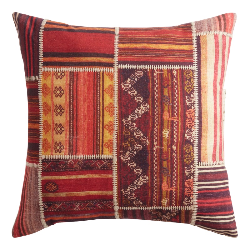 Orange Multicolor Patchwork Printed Throw Pillow