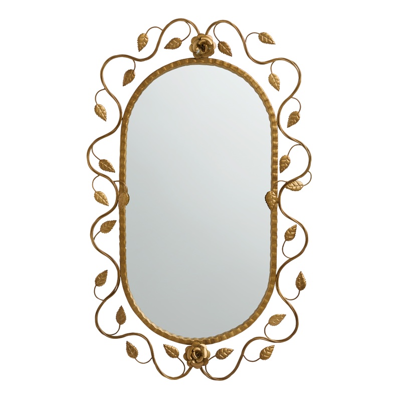 Oval Antique Gold Metal Rose and Vine Wall Mirror
