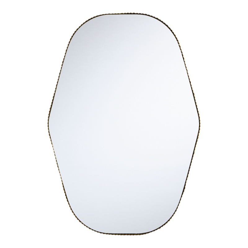 Oval Gold Iron Mid-Century Ribbed Wall Mirror