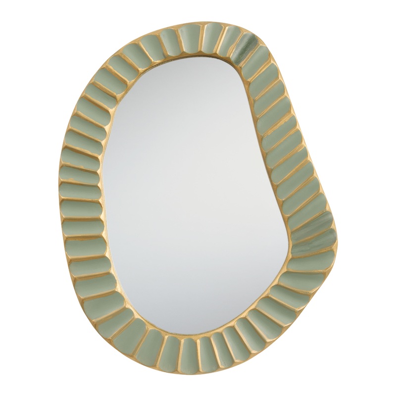 Oval Green and Gold Organic Carved Wall Mirror