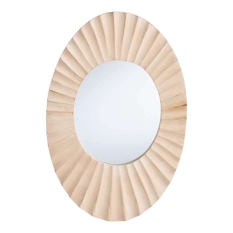 Oval Whitewash Organic Carved Wall Mirror