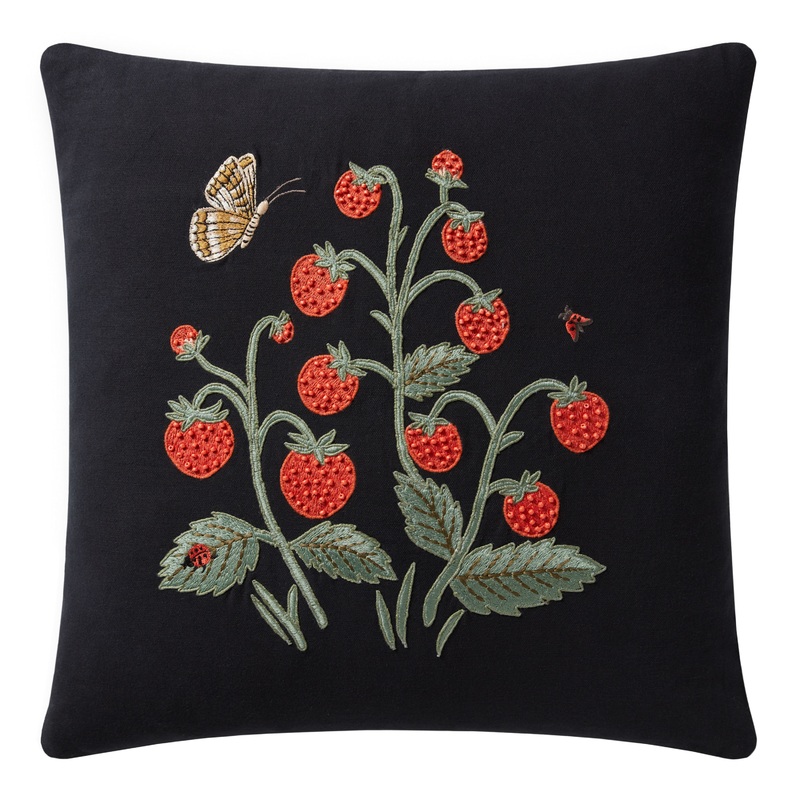 Rifle Paper Co. Black Strawberries Throw Pillow