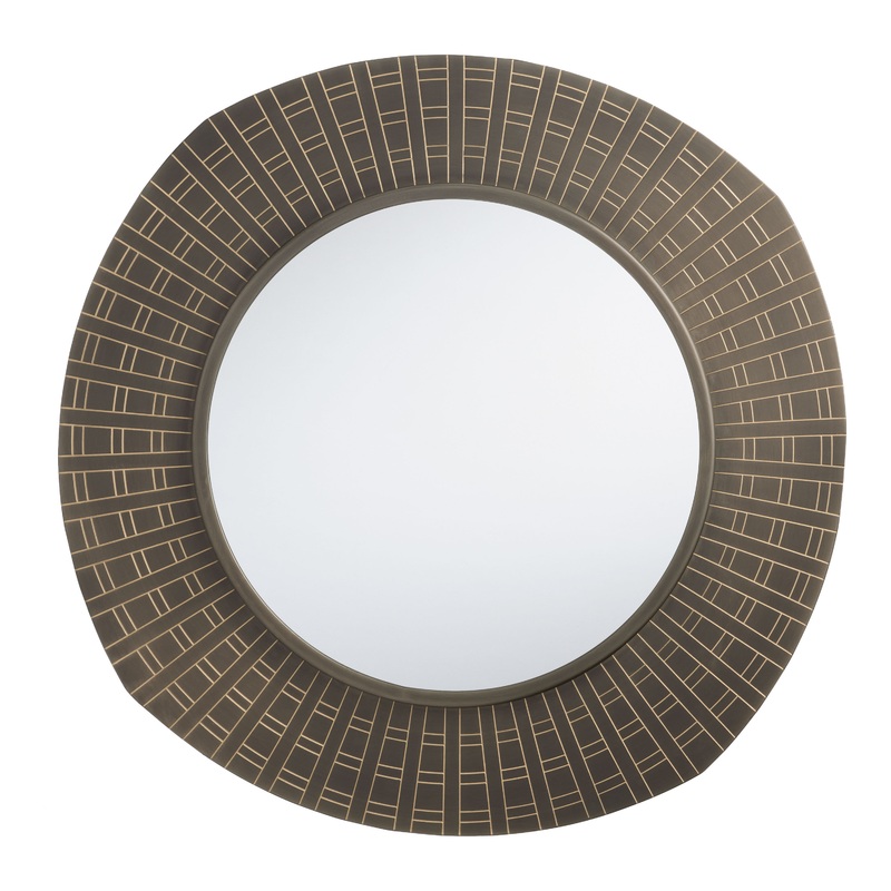 Round Bronze Iron Gold-Etched Geo Wall Mirror