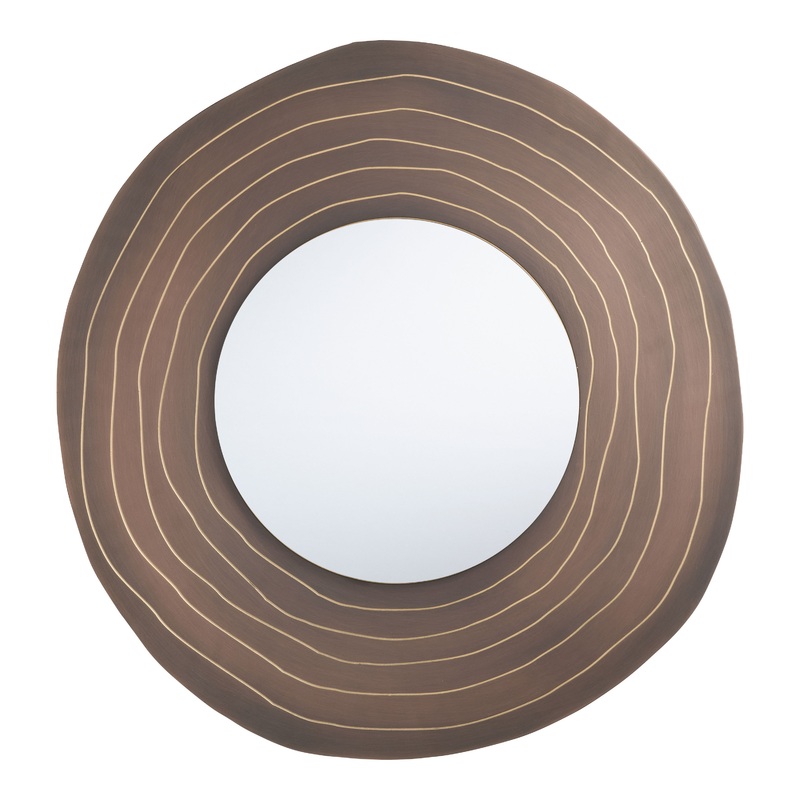 Round Copper Iron Gold-Etched Circles Wall Mirror
