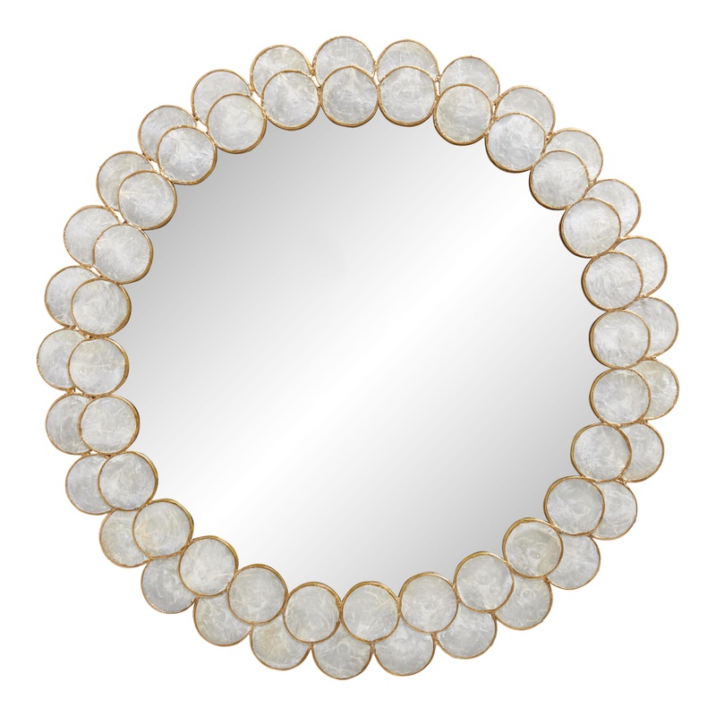 Round Gold and Capiz Layered Wall Mirror
